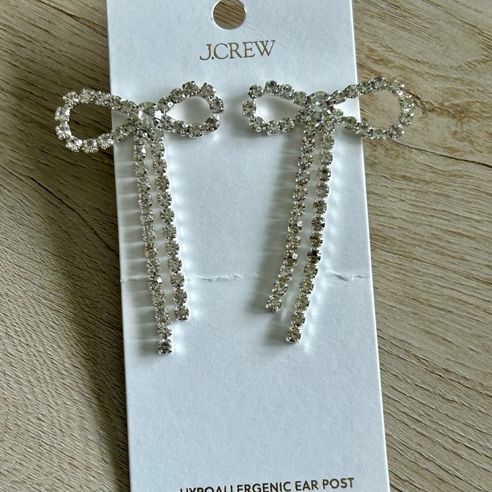 J. Crew Crystal Silver Bow Earrings